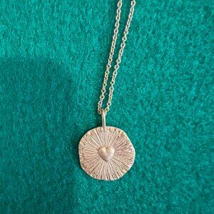 Gold Tone Heart Medallion Necklace & Earring Set